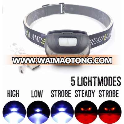 Rechargeable Emergency Headlamp Flashlight White and Red Light Headlamp